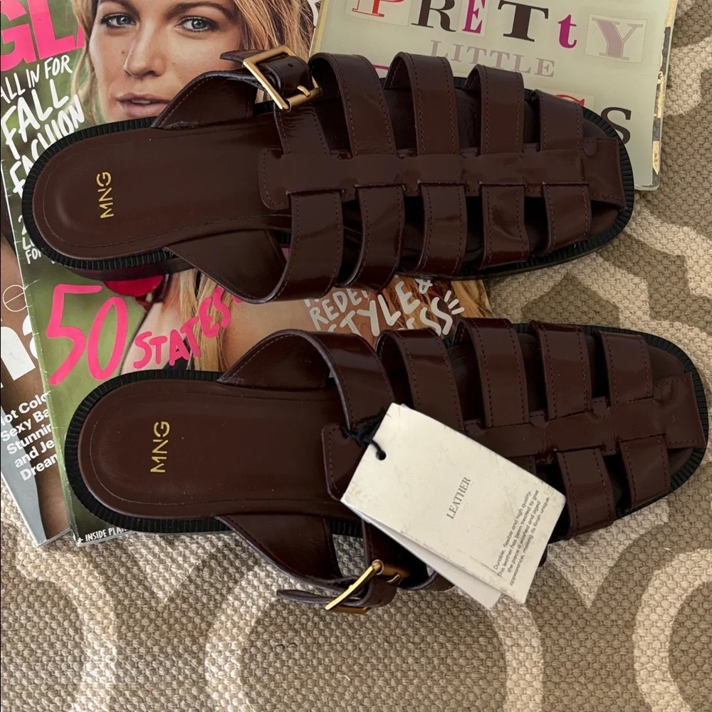 Mango MNG Fisherman brown leather sandal; size EUR 38; US 7.5; NWT